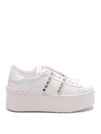 Valentino Garavani White Rockstud Elegant Sneakers With Golden Studs