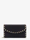 Valentino Wallet W/strap Rockstud Vitello Stam In Black