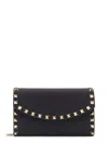 Valentino Rockstud Leather Wallet On Chain In Black