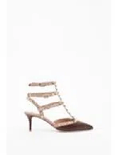 Valentino Garavani Rockstud  Leather Décolleté Slingback In Brown
