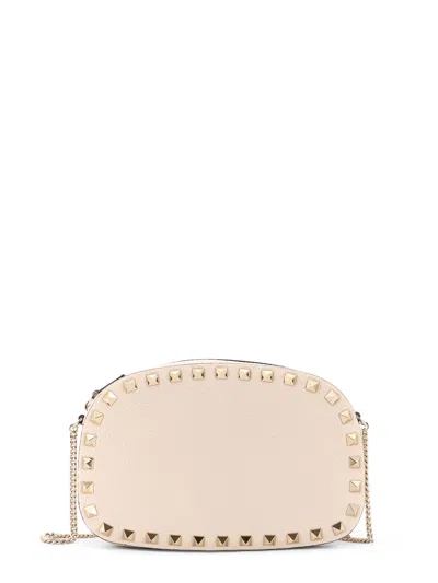 Valentino Garavani Rockstud Leather Crossbody Bag In Neutral