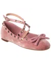 Valentino Rockstud Velvet Ballet Flats In Pink
