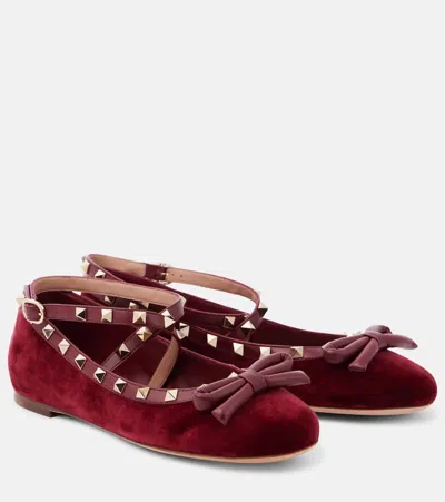 Valentino Garavani Rockstud Velvet Ballerina Woman Cherry Red 39