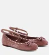 Valentino Rockstud Velvet Ballet Flats In Pink