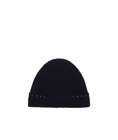 Valentino Garavani Rockstud Virgin Wool Beanie In Black