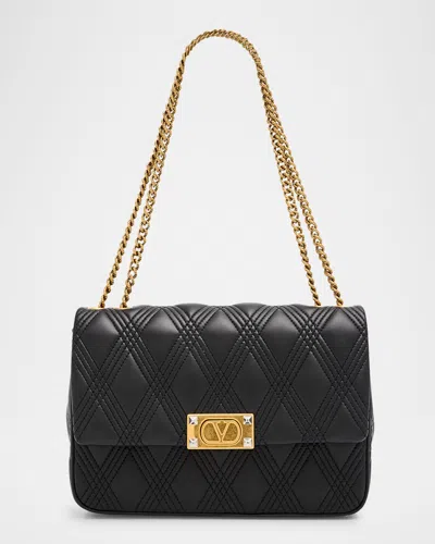 Valentino Garavani Rockstud Vlogo Quilted Leather Chain Shoulder Bag In Nero