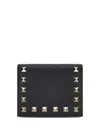 Valentino Rockstud Compact Leather Wallet In Black