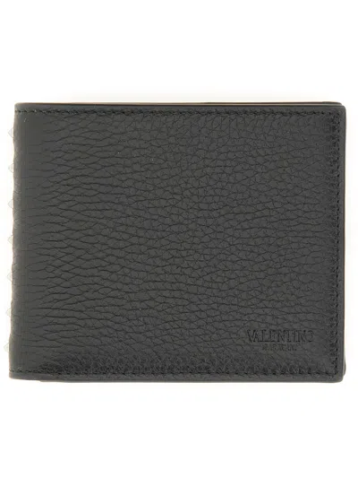 Valentino Garavani Leather Rockstud Wallet In Black