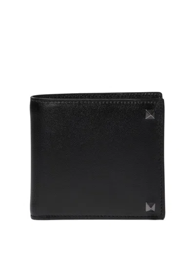 Valentino Garavani Rockstud Calfskin Wallet In Black