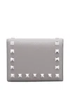 Valentino Leather Rockstud Flap Card Holder In Grey