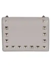Valentino Leather Rockstud Flap Card Holder In Grey