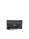 Valentino Rockstud Grainy Leather Wallet On Chain In Black