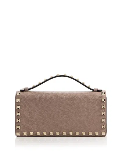 Valentino Garavani Rockstud Wallet With Chain In Brown