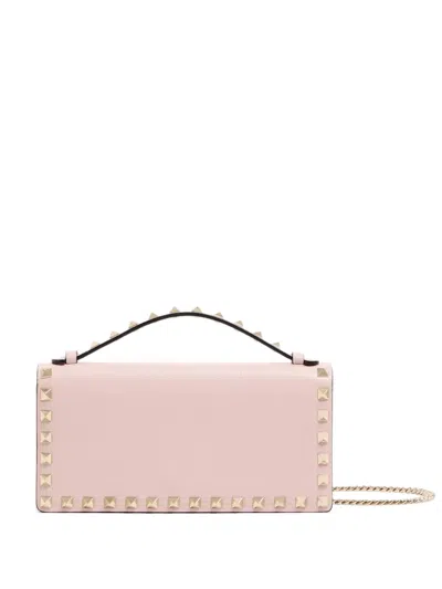 Valentino Garavani Rockstud Wallet With Chain In Grainy Calfskin Woman Pink Uni In Purple