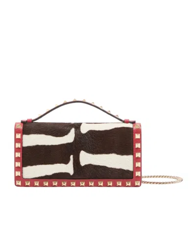 Valentino Garavani Rockstud Wallet With Chain In Pony-effect Calfskin In Purple