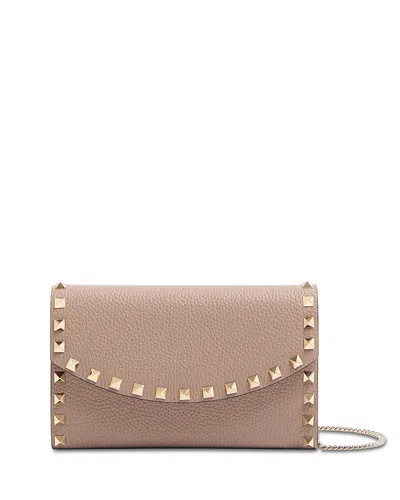 Valentino Garavani Rockstud Wallet With Chain In Brown