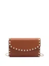 Valentino `rockstud` Wallet With Strap In Brown