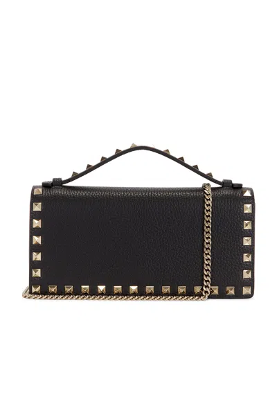 Valentino Garavani Rockstud Wallet With Strap In Nero