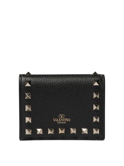 Valentino Garavani Rockstud Leather Wallet In Black