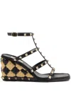 Valentino Rockstud Caged 90 Leather Ankle Strap Wedge Sandal