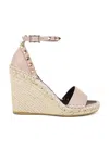 Valentino Rockstud Womens Leather Wedges Espadrilles In Poudre  Nero  & Naturale