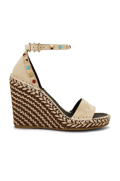 Valentino Garavani Rockstud Wedge Espadrille In Brown