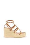 Valentino Rockstud Espadrille Wedge Sandal In Beige