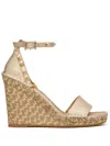 Valentino Rockstud Wedge Espadrilles In Gold