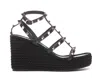 Valentino Rockstud Ankle Strap Wedge Sandal In Calfskin Leather 95 Mm In Black