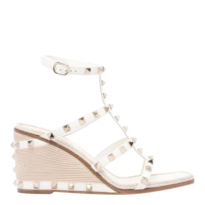 Valentino Garavani Rockstud Calfskin Wedge Sandal With Cornely Embroidery 80mm Woman Ivory 42