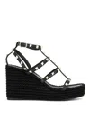Valentino Garavani Rockstud Ankle Strap Wedge Sandal In Calfskin Leather 95 Mm Woman Black 41 In Black