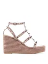 Valentino Beige Calfskin Wedge Sandals In Pink