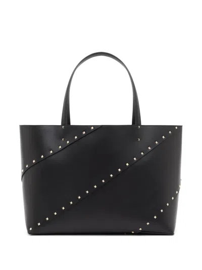 Valentino Garavani Rockstud Wispy Calfskin Shopping Bag In Black