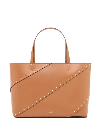 Valentino Garavani Rockstud Wispy Calfskin Shopping Bag In Brown