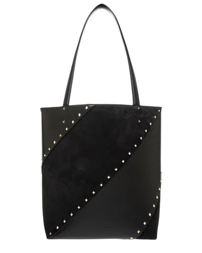 Valentino Garavani Valentino Rockstud Wispy Leather Tote In Black