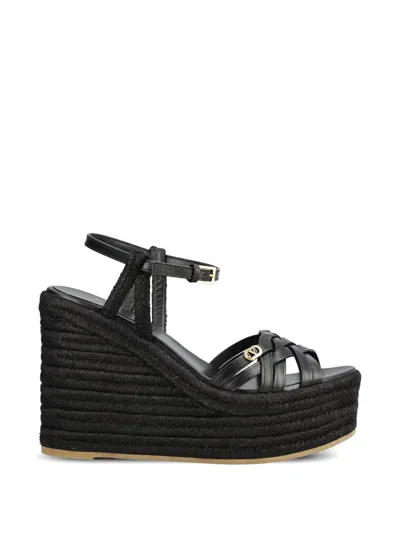 Valentino Garavani Rockstud Woven Wedge Sandals In Black