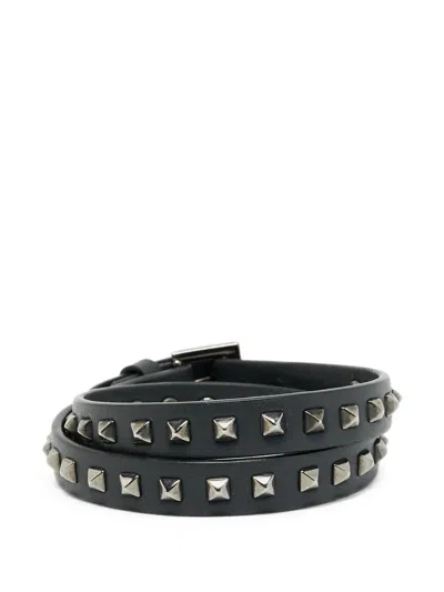 Pre-owned Valentino Garavani Rockstud Wrap Bracelet In Black