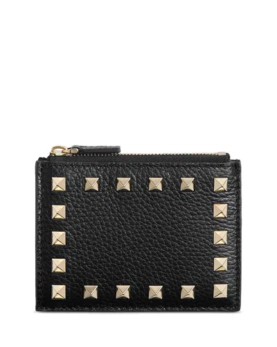 Valentino Garavani Rockstud Zip Card Case In Black