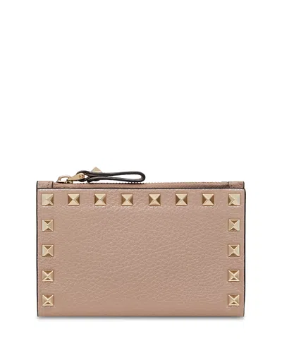 Valentino Rockstud Zip Card Case In Pink