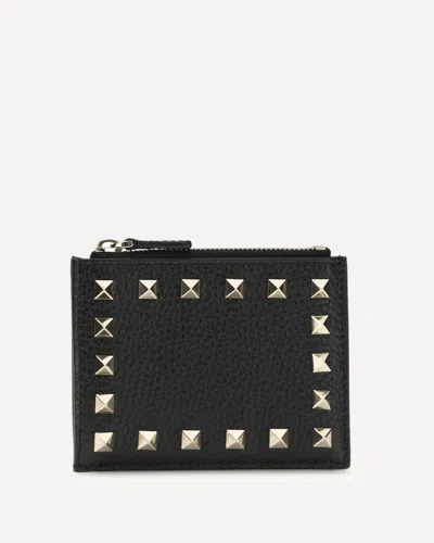 Valentino Garavani Rockstud Zip Card Holder In Black