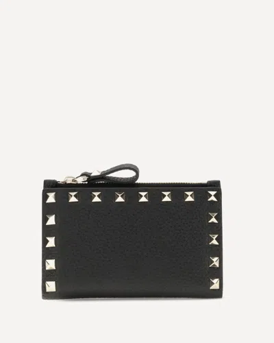 Valentino Garavani Rockstud Zip Card Holder In Black