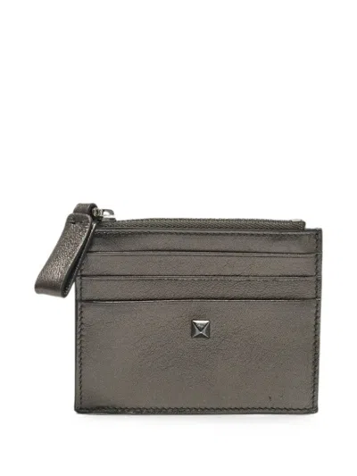 Pre-owned Valentino Garavani Rockstud Zip Card Holder In Gray