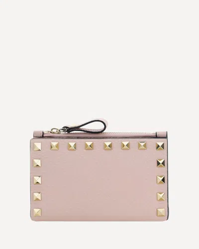 Valentino Garavani Rockstud Zip Card Holder In Pink