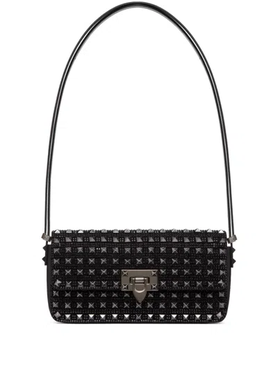 Valentino Garavani Rockstud23 E/w Embroidered Shoulder Bag In Black