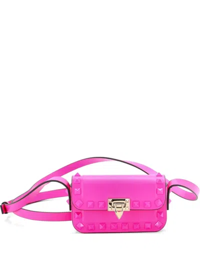 Pre-owned Valentino Garavani Rockstud23 Leather Micro Shoulder Bag In Pink