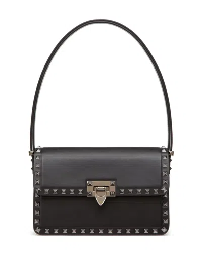 Valentino Garavani Grainy Calfskin Rockstud Flip Lock Flap Small Crossbody In Black