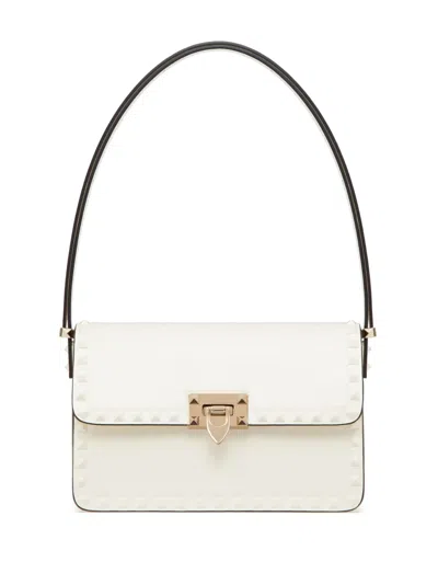 Valentino Garavani Rockstud Leather Shoulder Bag In White