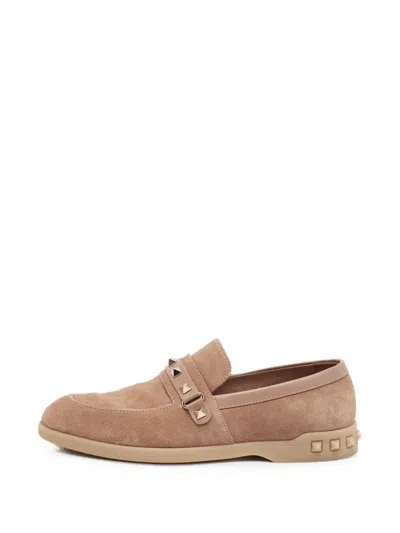Pre-owned Valentino Garavani Rockstud-detail Loafers In Neutrals