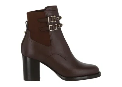 Pre-owned Valentino Garavani Rockstudembellished Ankle Heeled Boots (women's) Sneakers In Dark Brown