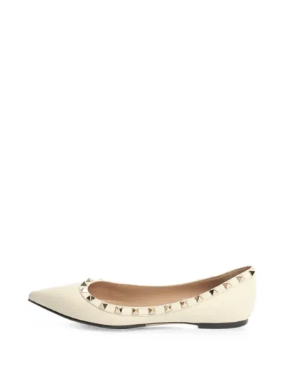 Pre-owned Valentino Garavani Rockstud-embellished Ballet Flats In White